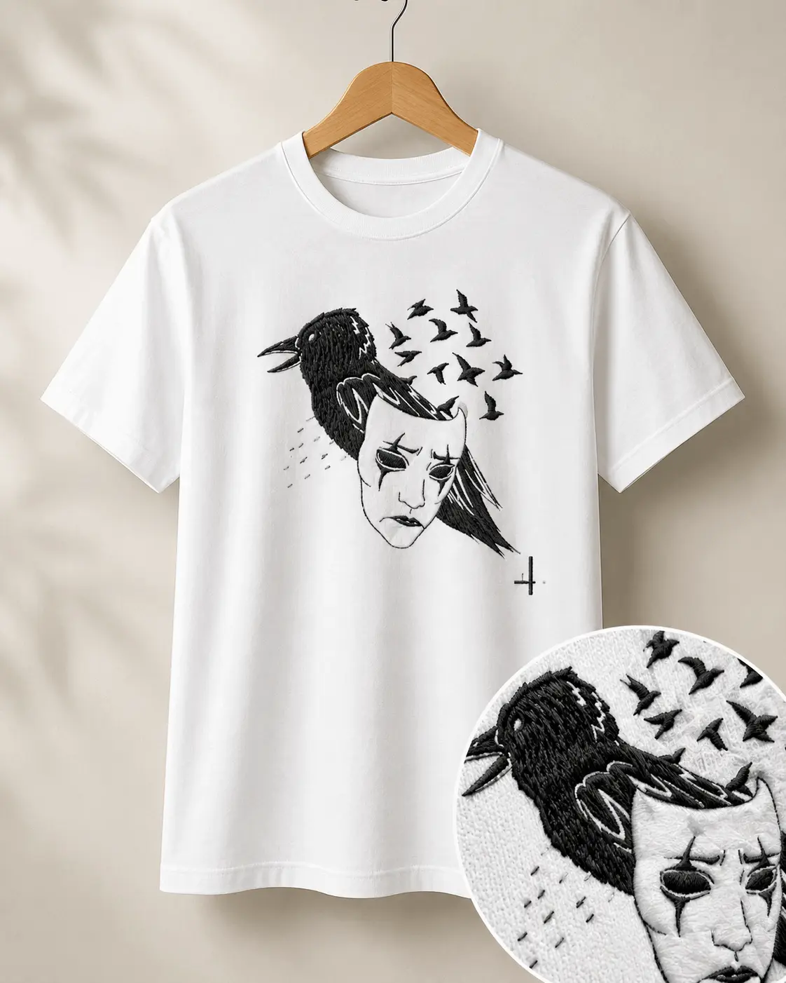 Polera Cuervos Bordada