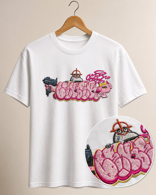 Polera Bordada Pantera Rosa Grafiti